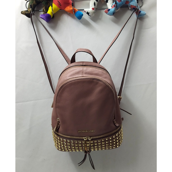 Michael Kors Rhea Pink Pebbled Leather Studded Top Handle Zipper Backpack main image 6